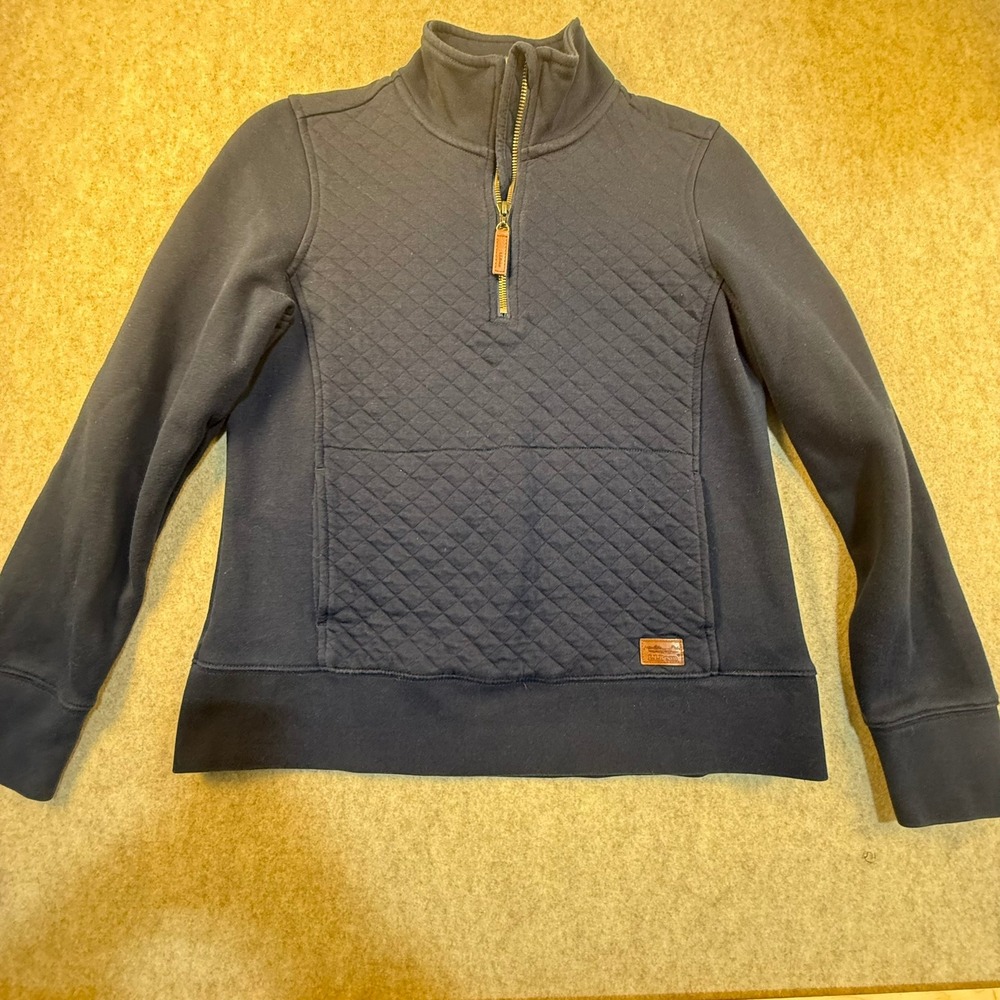 LL Bean Women Navy Blue Quilted Quarter Zip Pullover Sweatshirt XS Petite